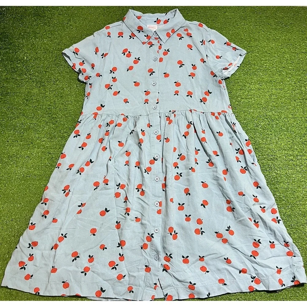 Hanna Andersson Twirl Skater Dress Size 12 (150 Cm) Blue Apple Print Summertime‎